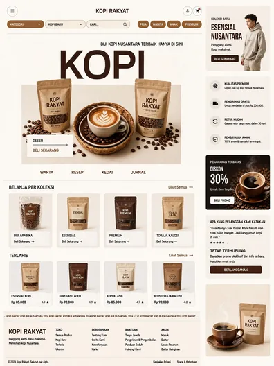 Contoh rancangan halaman Toko Kopi Daring