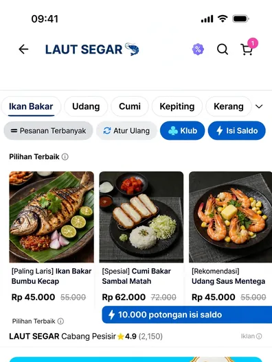 Contoh rancangan halaman Aplikasi Pesan Antar Seafood