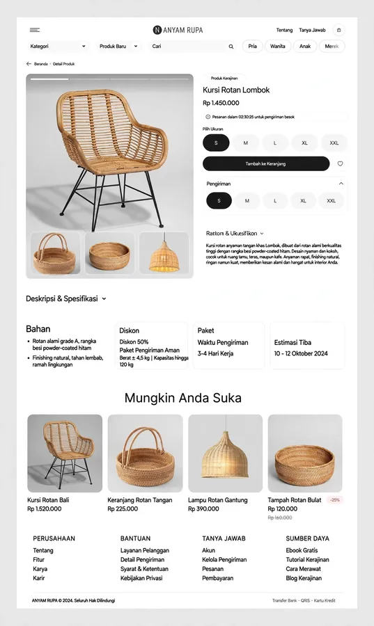 Contoh rancangan halaman Detail Produk Rotan