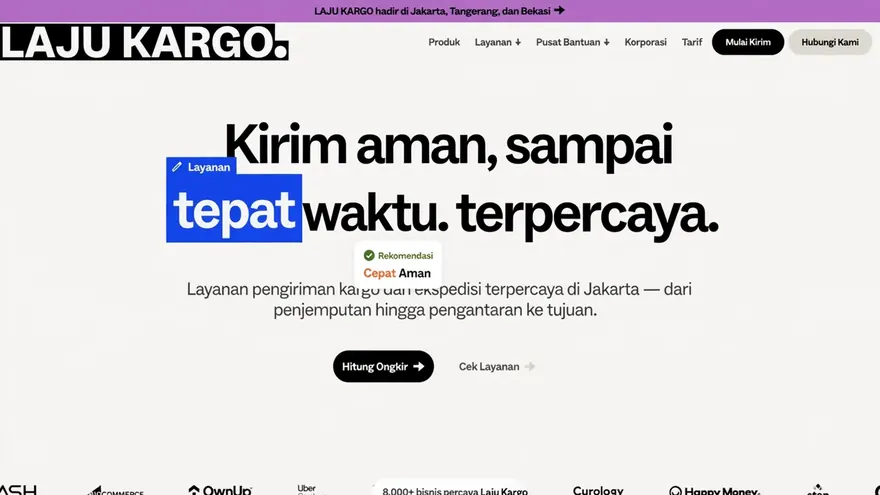 Contoh rancangan halaman Kargo & Ekspedisi