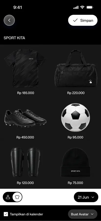 Contoh rancangan halaman Katalog Perlengkapan Olahraga